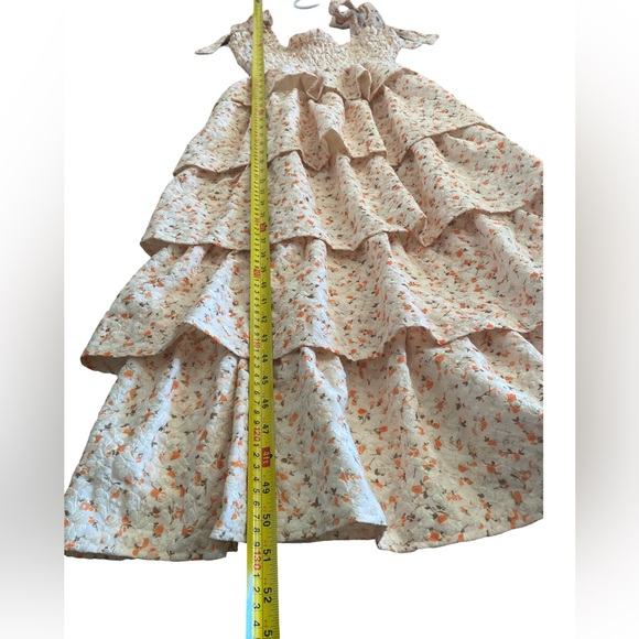 Just Me Cottagecore Fairy Floral Tiered Maxi Dress Smocked Tie Straps Small - Picture 12 of 12